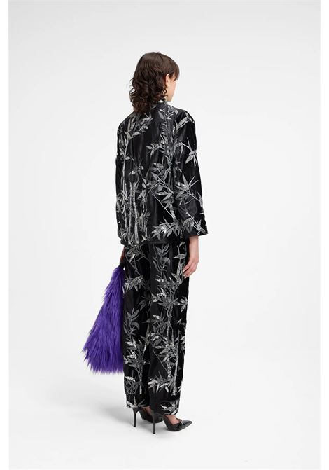 Embroidered Velvet Shirt with Piping and Mandarin Collar - Weili Zheng WEILI ZHENG |  | F25SL04B198